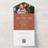 Terracotta Monogram QR Code Foto Hochzeitdatum All In One Einladung (Innen Boden)