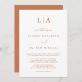 Terracotta Monogram Simple Minimalistisch Wedding Einladung (Vorne/Hinten)