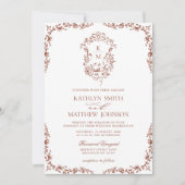 Terracotta Monogram Vintages Wappen Hochzeit Einladung (Vorderseite)