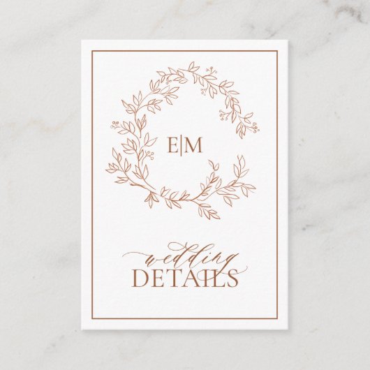 Terracotta Monogram Wedding Details Enclosure Card Begleitkarte (Vorderseite)