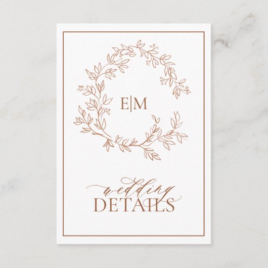 Terracotta Monogram Wedding Details Enclosure Card Begleitkarte (Vorderseite)