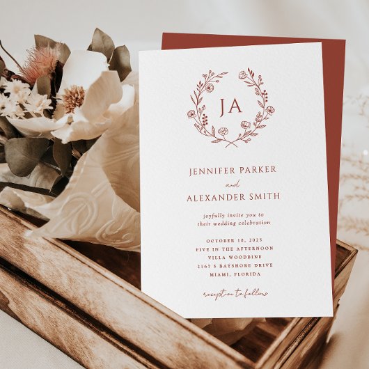 Terracotta Monogram Wedding Einladung