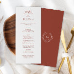 Terracotta Monogram Wedding Menükarte<br><div class="desc">Verbessern Sie Ihren Empfang mit unserer Terracotta Monogram Wedding Menu Card. Mit einem schlichten,  aber dennoch raffinierten Design mit Monogramm und Wildblumen fügt diese Karte Ihrem Tisch eine Touch zeitloser Schönheit hinzu. Lassen Sie Ihre Gäste mit dieser eleganten Ergänzung durch ein unvergessliches kulinarisches Erlebnis führen.</div>