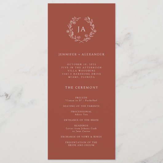 Terracotta Monogram Wedding Programm (Vorderseite)