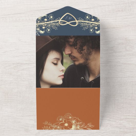 Terracotta Monogram Wedding QR Code All In One Einladung (Außenbereich)