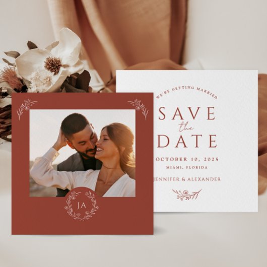 Terracotta Monogram Wedding Save the Date Card