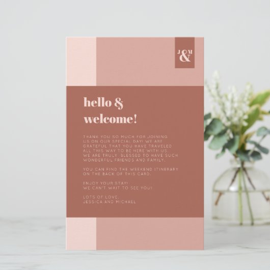 Terracotta Monogram Wedding Welcome Itinerary (Stehend Vorderseite)