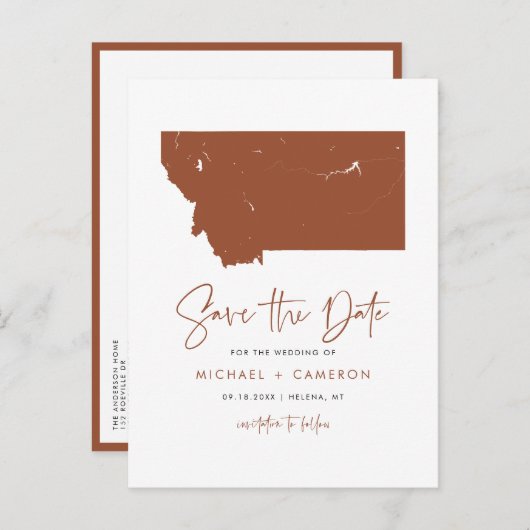 Terracotta Montana Staat Karte QR Code Save the Da (Vorne/Hinten)