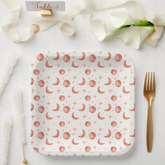 Terracotta Moon and Stars Party Paper Tellers Pappteller (Hochzeit)