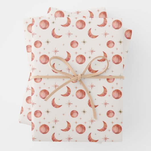 Terracotta Moon and Stars Wrapping Paper Sheets Geschenkpapier Set (Beispiel)