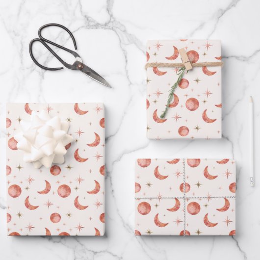 Terracotta Moon and Stars Wrapping Paper Sheets Geschenkpapier Set (Vorderseite)