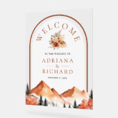 Terracotta Mountain Forest Arch Hochzeit Willkomme Acrylschild (Winkel)