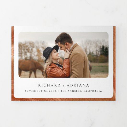 Terracotta Mountain Forest Foto QR Code Wedding Dreifach Gefaltete Einladung (Cover)