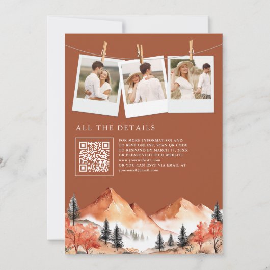Terracotta Mountain Forest Foto QR Code Wedding Einladung (Rückseite)