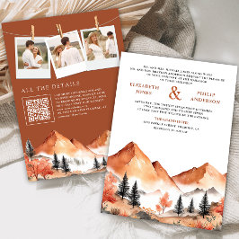 Terracotta Mountain Forest Foto QR Code Wedding Einladung