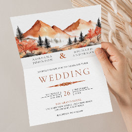 Terracotta Mountain Forest Photo QR Code Wedding Einladung