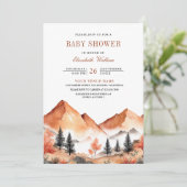 Terracotta Mountain Forest QR Code Babydusche Einladung (Stehend Vorderseite)