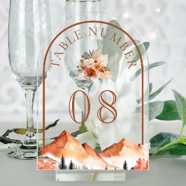 Terracotta Mountain Wedding Acrylic Table Number Acryleinladungen