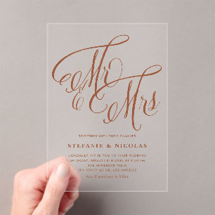 Terracotta Mr. and Mrs Rustic Calligraphy Wedding Acryleinladungen
