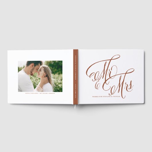 Terracotta Mr. and Mrs Rustic Calligraphy Wedding Gästebuch (Voll)