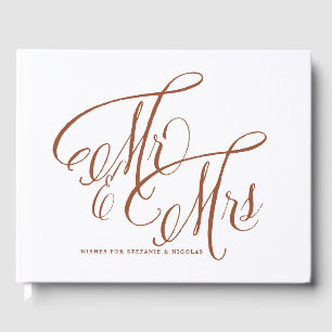 Terracotta Mr. and Mrs Rustic Calligraphy Wedding Gästebuch