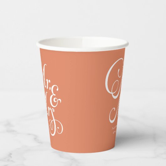 Terracotta Mr. & Mrs. personalisiert rustikale Hoc Pappbecher (Links)