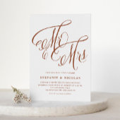 Terracotta Mr. & Mrs Rustic Script QR Code Wedding Einladungspostkarte