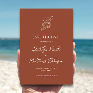 Terracotta Muschel Beach Ocean Hochzeit in Urlaubs Save The Date