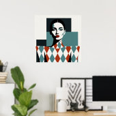 Terracotta Muse: Geometric Tribal Portrait in Eart Poster (Heimbüro)