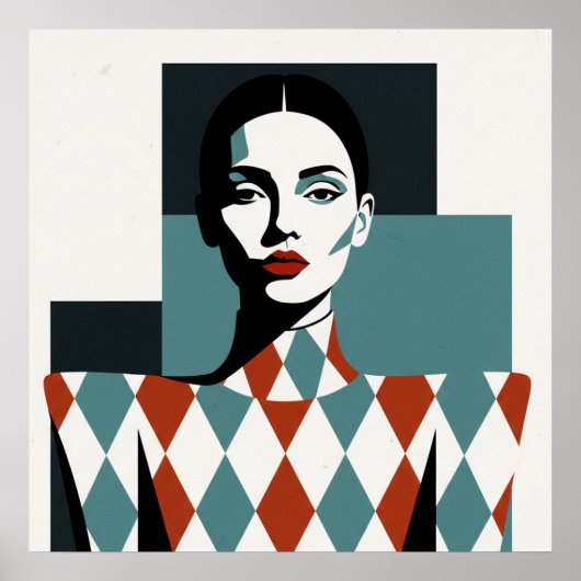 Terracotta Muse: Geometric Tribal Portrait in Eart Poster (Vorne)