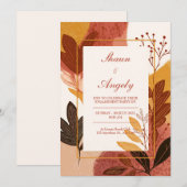 Terracotta Mustard Abstract Leaf Wedding Einladung (Vorne/Hinten)