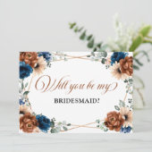 Terracotta Navy Blau wirst du meine Brautjungfrau Einladung (Stehend Vorderseite)