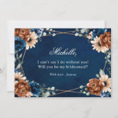 Terracotta Navy Blau wirst du meine Brautjungfrau Einladung (Rückseite)