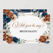 Terracotta Navy Blau wirst du meine Brautjungfrau Einladung (Vorne/Hinten)