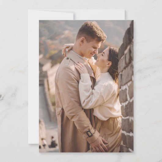 Terracotta Navy Blauer botanischer Foto Hochzeit Einladung (Rückseite)