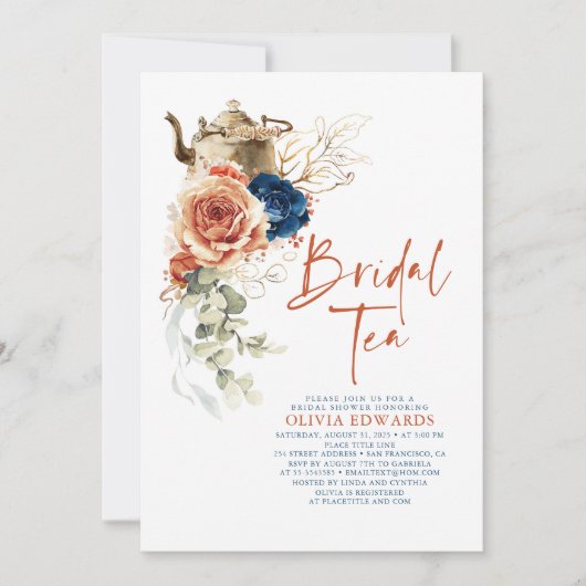 Terracotta Navy Blue Boho Brautparty Tee Party Einladung (Vorderseite)