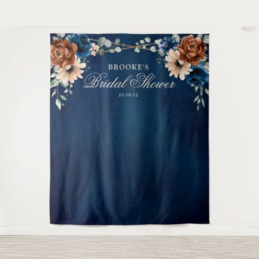 Terracotta Navy Blue Brautparty Foto Hintergrund Wandteppich (Vorderseite)