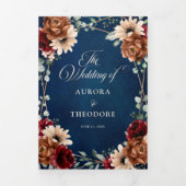 Terracotta Navy Blue Burgundy Geometric Wedding Dreifach Gefaltete Ankündigung (Cover)