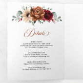 Terracotta Navy Blue Burgundy Geometric Wedding Dreifach Gefaltete Ankündigung (Innen Erste Seite)