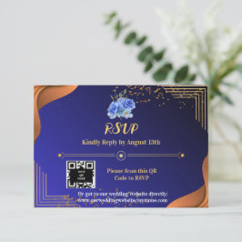 Terracotta Navy Blue Elegante RSVP Karte