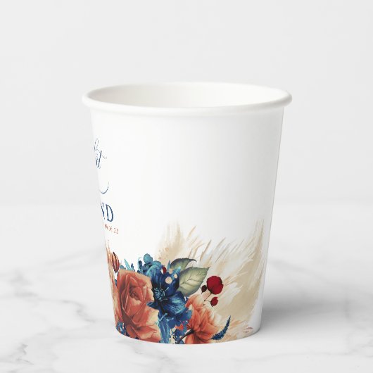 Terracotta Navy Blue Floral Boho Die perfekte Misc Pappbecher (Rückseite)