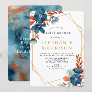 Terracotta Navy Blue Floral Brautparty Einladung