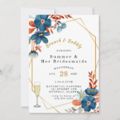 Terracotta Navy Blue Floral Brunch und Bubbly Einladung (Vorderseite)