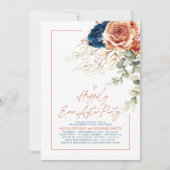 Terracotta & Navy Blue Floral Engagement Party Einladung (Vorderseite)