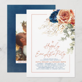 Terracotta & Navy Blue Floral Engagement Party Einladung