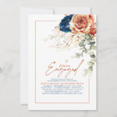 Terracotta & Navy Blue Floral Engagement Party Einladung (Vorderseite)