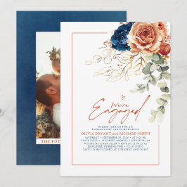 Terracotta & Navy Blue Floral Engagement Party Einladung