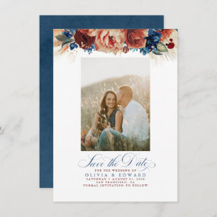 Terracotta Navy Blue Floral Save the Date Foto