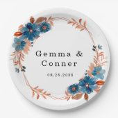 Terracotta Navy Blue Floral Wedding Pappteller (Vorderseite)
