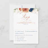 Terracotta Navy Blue Flowers Wedding RSVP Karte (Vorderseite)
